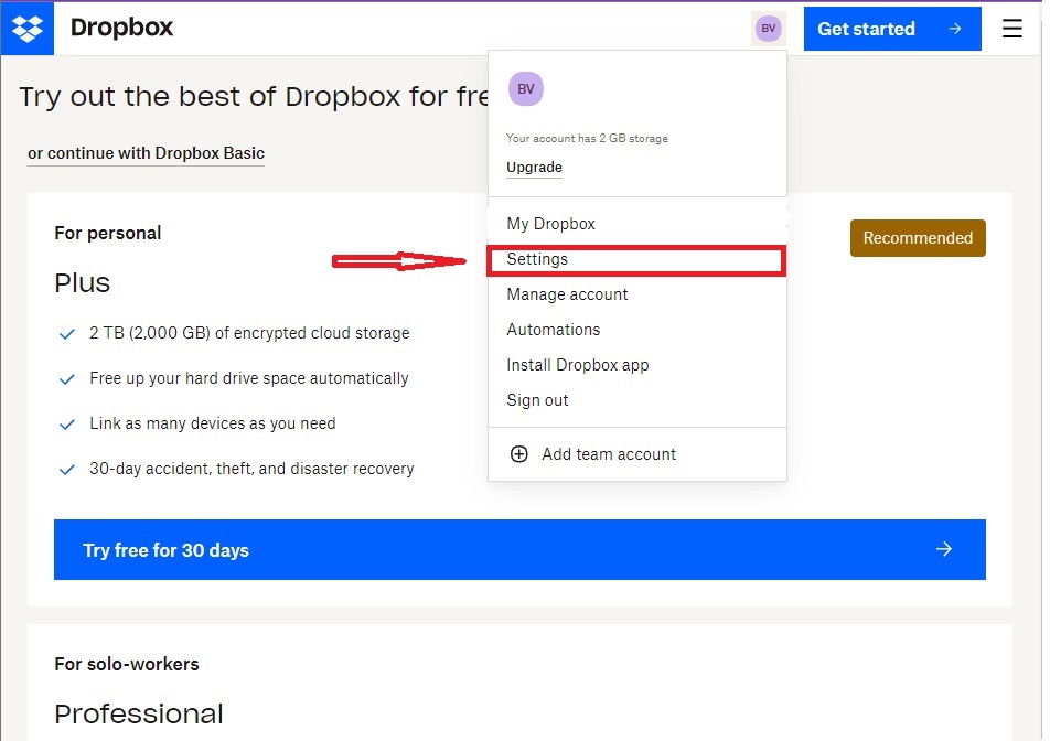 Hướng dẫn nâng cấp gói dung lượng Dropbox