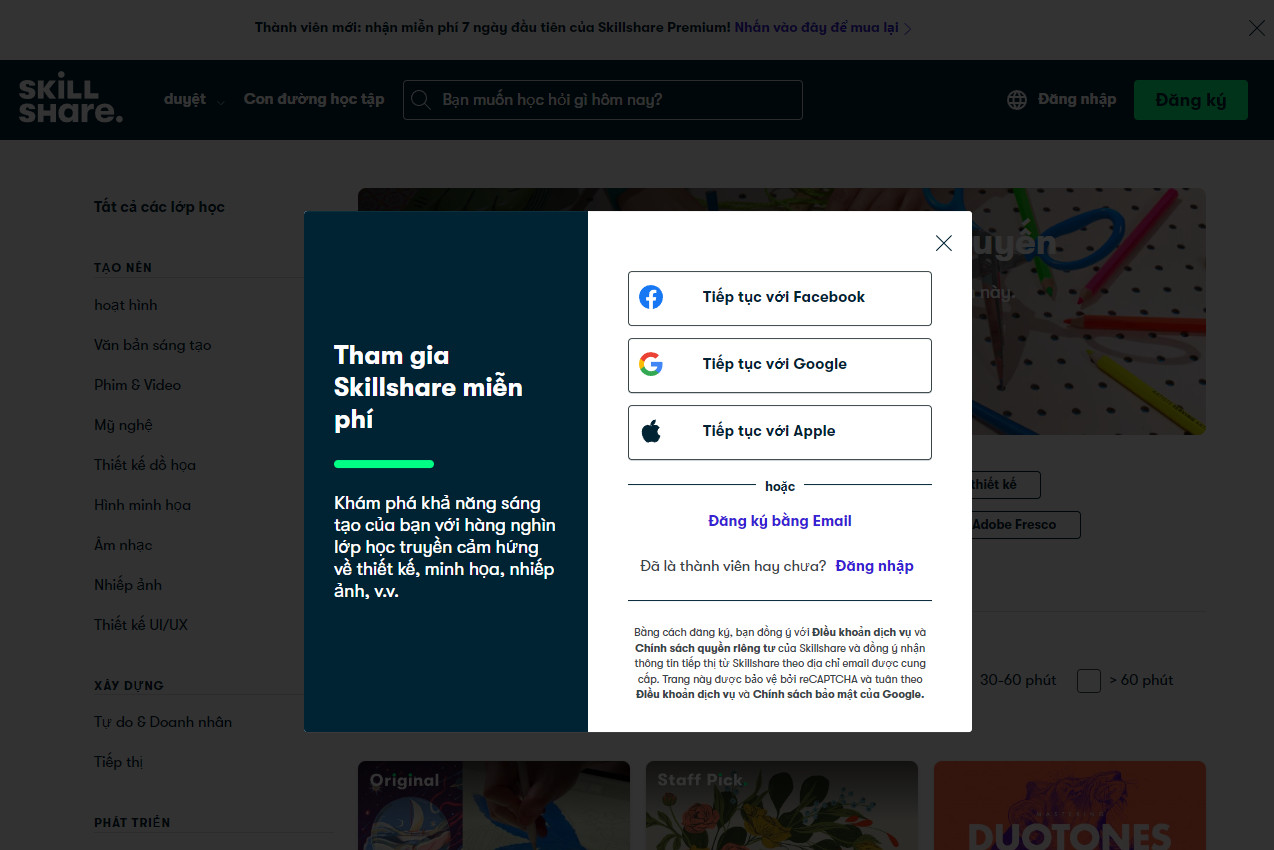 Hướng dẫn nâng cấp Skillshare Premium